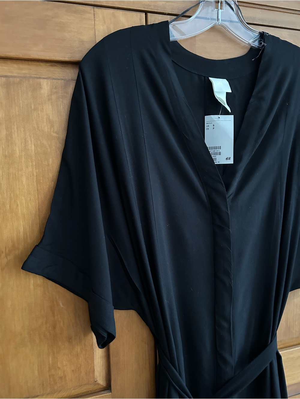 H&M black button front  Midi Dress with Waist Tie Size Small - Picture 3 of 6